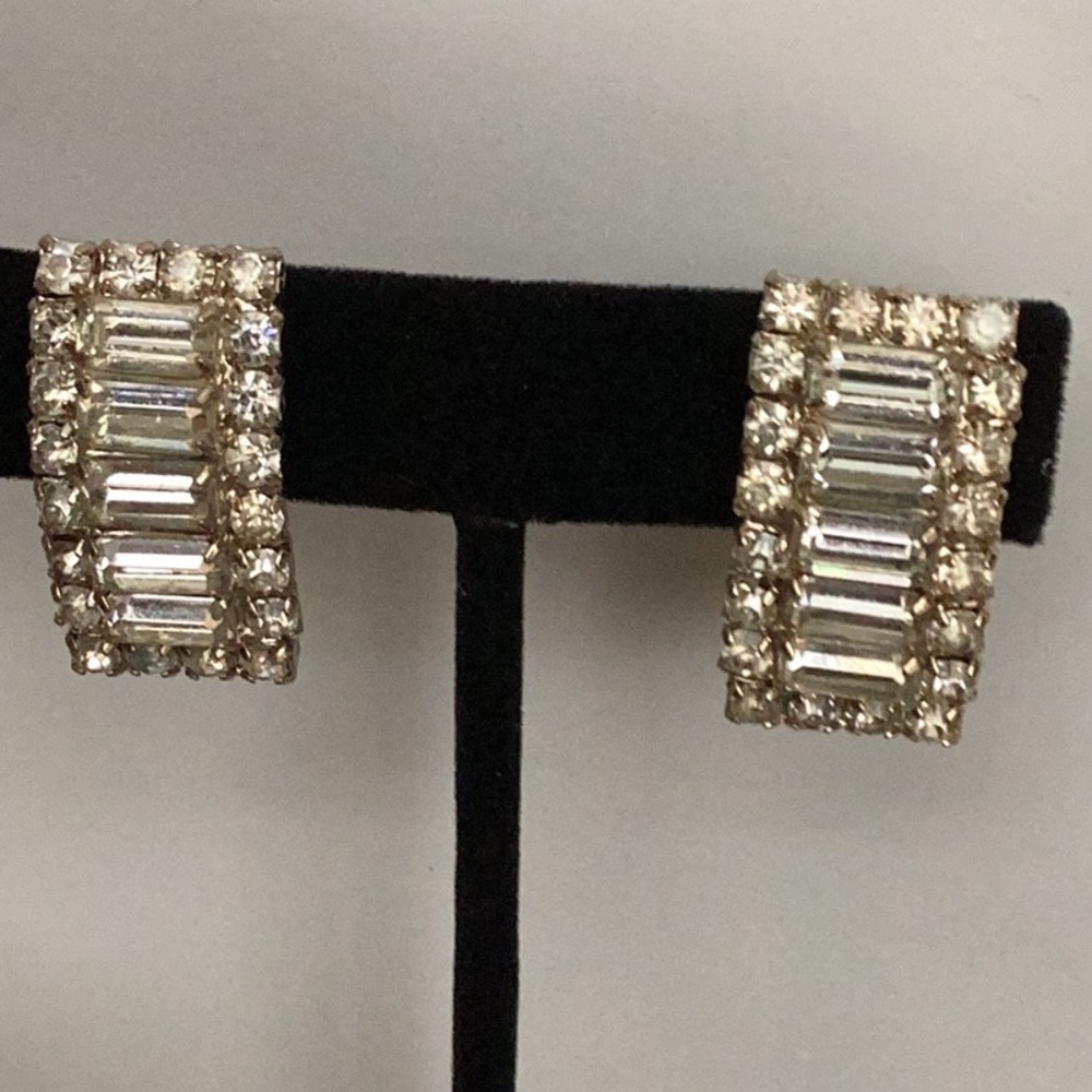 Vintage Silver with Crystals clip on earrings